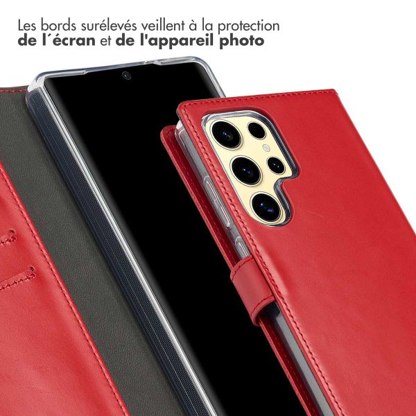 Selencia Étui de téléphone portefeuille en cuir véritable Samsung Galaxy S25 Ultra - Rouge