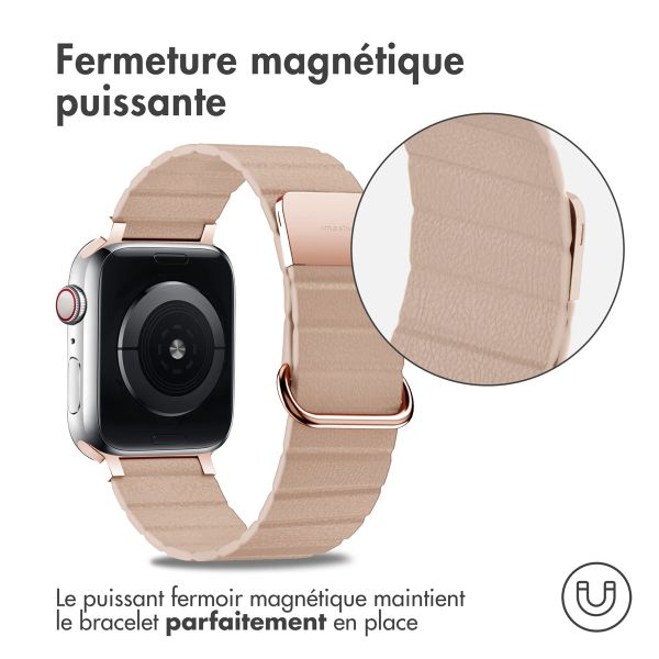 imoshion Bracelet en cuir magnétique Apple Watch Series 1 t/m 9 / SE (38/40/41 mm) | Series 10 / 11 (42 mm) - Beige
