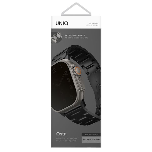 Uniq Bracelet Osta en acier avec maillons auto-ajustables Apple Watch Series 1 t/m 11 / SE / Ultra (44/45/46/49 mm) - Midnight Black