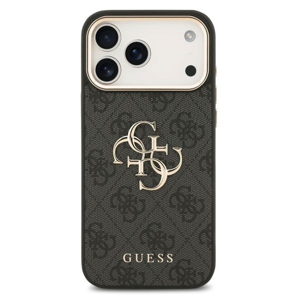 Guess Coque 4G Metal Logo Backcover Apple iPhone 17 Pro Max - Gold Edge - Black