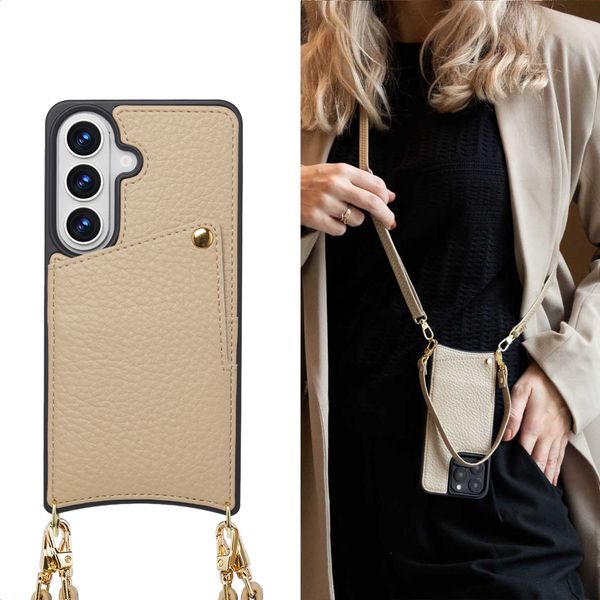Selencia Coque de télephone Nova avec cordon et porte-cartes Samsung Galaxy S26 - Beige