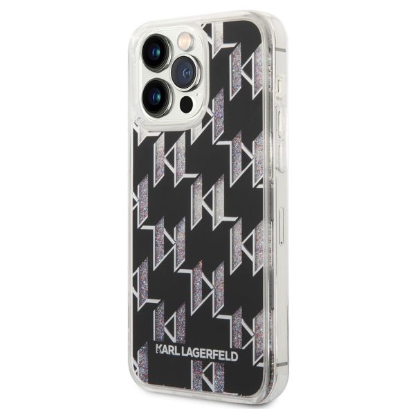 Karl Lagerfeld Coque arrière Liquid Glitter Monogram iPhone 14 Pro Max - Noir