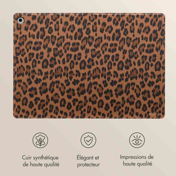 Selencia Coque tablette Sabi avec imprimé léopard Samsung Galaxy Tab A9 Plus - Mocha Brown