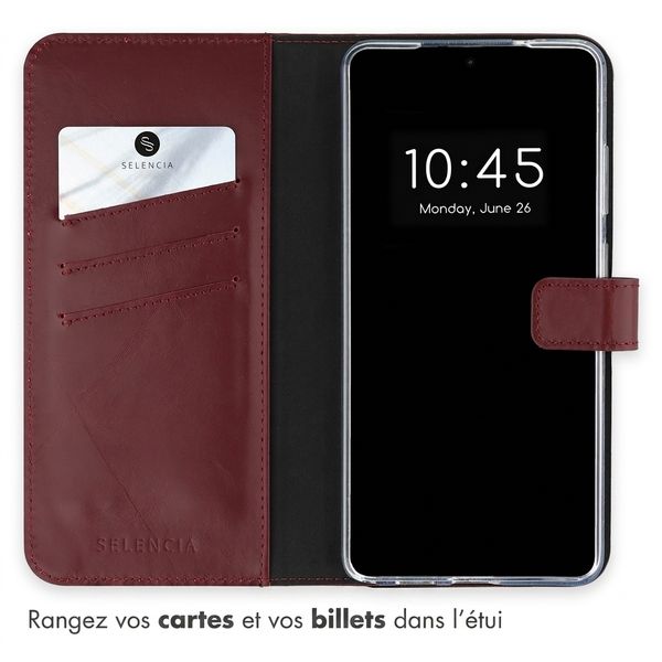 Selencia Étui portefeuille en cuir véritable Samsung Galaxy S26 Ultra - Burgundy