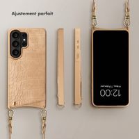 Selencia Coque de télephone Nova Croco avec cordon et porte-cartes Samsung Galaxy S26 Ultra - Toasted Almond