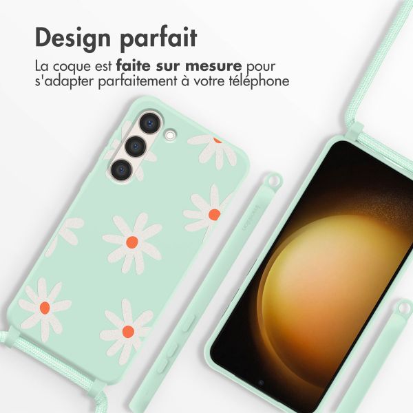 imoshion Coque design en silicone avec cordon Samsung Galaxy S23 - Green Flower Distance