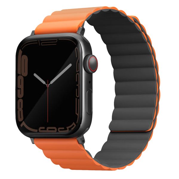 Uniq Bracelet Revix réversible Apple Watch Series 1 t/m 11 / SE / Ultra (44/45/46/49 mm) - Charcoal (Grey/Orange)