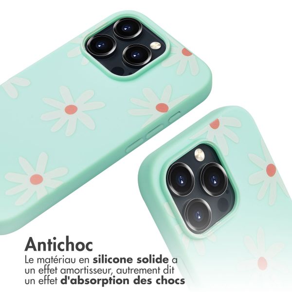 imoshion Coque design en silicone avec cordon Apple iPhone 16 Pro - Green Flower Distance