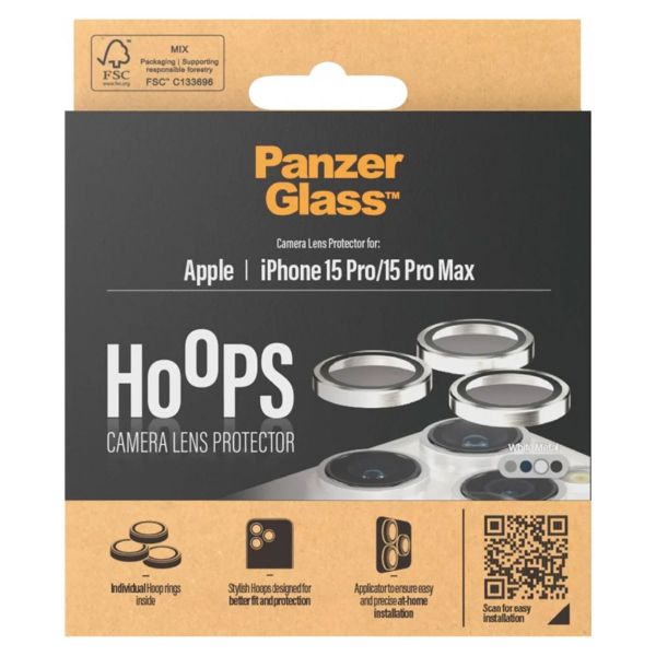 PanzerGlass Protection Caméra Hoops Optic Rings Apple iPhone 15 Pro / 15 Pro Max - White Metal