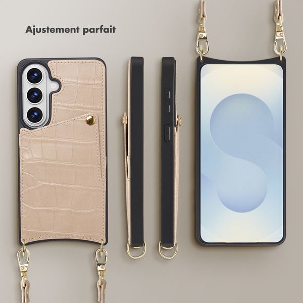 Selencia Coque de télephone Nova Croco avec cordon et porte-cartes Samsung Galaxy S26 - Beige
