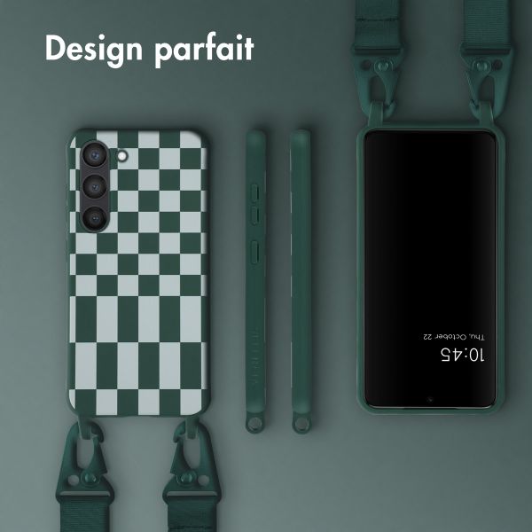 Selencia Coque design en silicone avec cordon amovible Samsung Galaxy S23 - Irregular Check Green