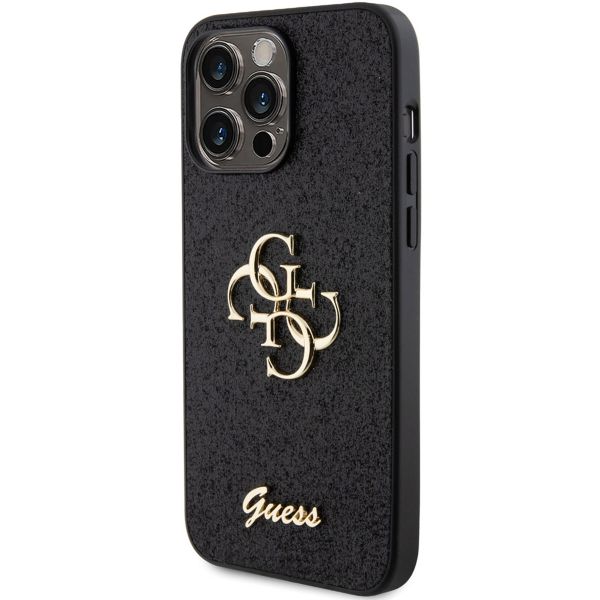 Guess Coque 4G Metal Logo Glitter Backcover iPhone 15 Pro Max - Noir