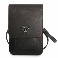 Guess Sac téléphone Saffiano Triangle - Convient aux smartphones jusqu'à 7 pouces - Noir