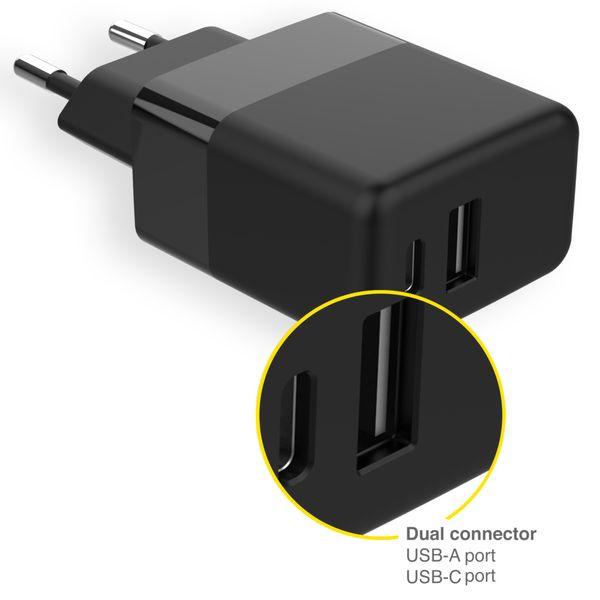 Accezz Wall Charger Samsung Galaxy S20 - Chargeur - Connexion USB-C et USB - Power Delivery - 20 Watt - Noir