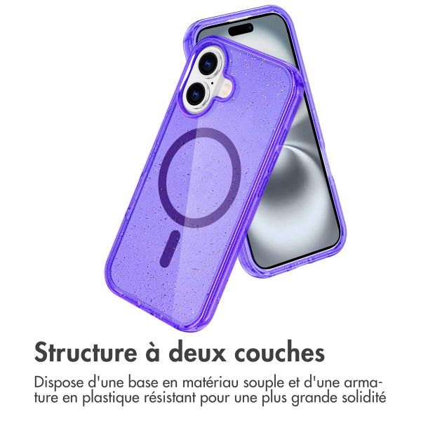 imoshion Coque Pailletée avec MagSafe Apple iPhone 16 - Paillettes Violet