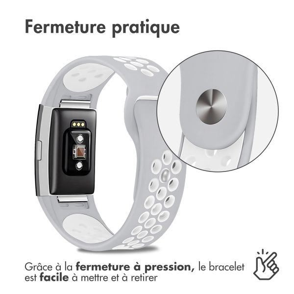 imoshion Bracelet sportif en silicone Fitbit Charge 2 - Gris / Blanc