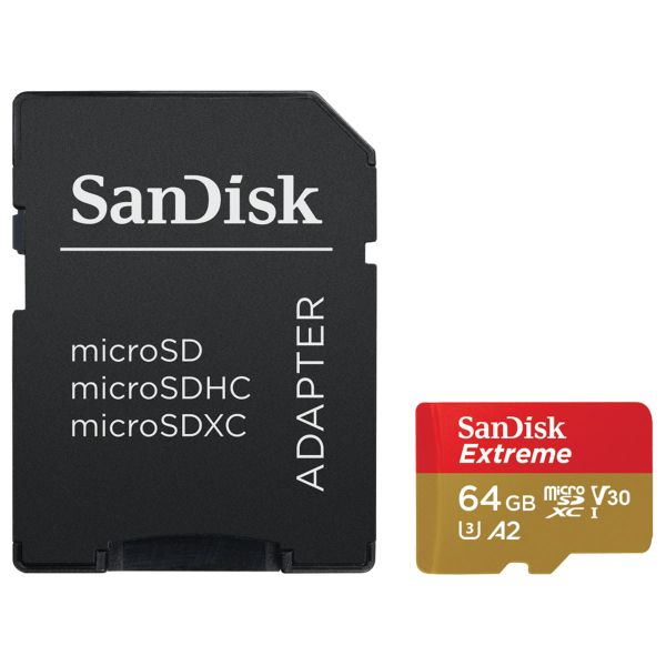 SanDisk microSD Extreme - 64GB - Inclus RescuePro Deluxe - UHS-I/U3/Full HD/4K UHD