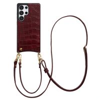 Selencia Coque de télephone Nova Croco avec cordon et porte-cartes Samsung Galaxy S25 Ultra - Burgundy