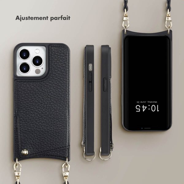 Selencia Coque arrière avec cordon et porte-cartes Nova iPhone 14 Pro - Noir