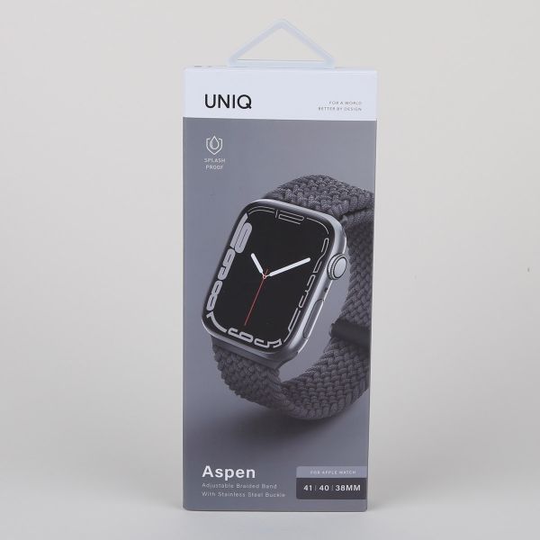 Uniq Bracelet tressé Aspen Apple Apple Watch Series 1 á 9 / SE (38/40/41 mm) | Series 10 (42 mm) - Gris Granite