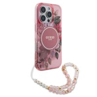 Guess MagSafe IML Flowers Case avec beads strap Apple iPhone 16 Pro Max - Pink