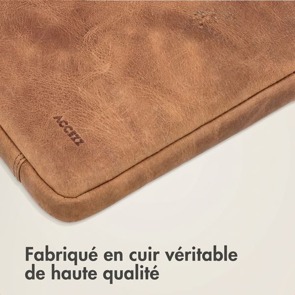 Accezz Pochette ordinateur Leather avec fermeture éclair 15-16 pouces - Cognac