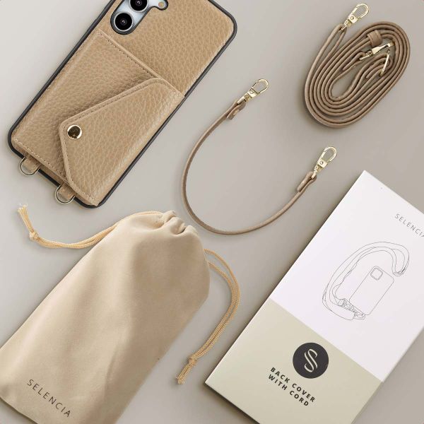 Selencia Coque à cordon avec porte-cartes enveloppe Sera Samsung Galaxy A35 - Beige