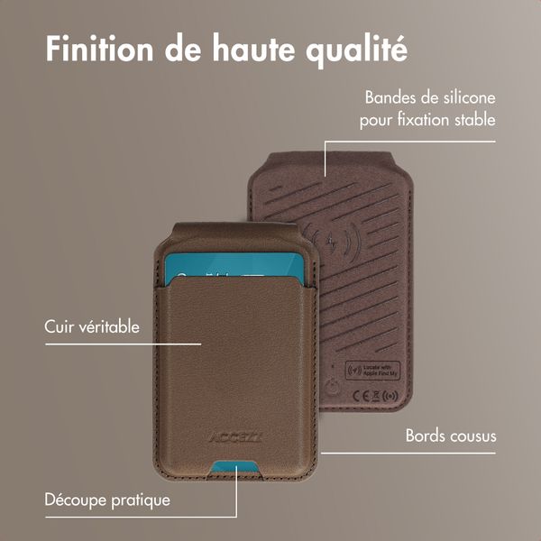 Accezz Portefeuille en cuir magnétique avec support - Compatible avec Apple Find My - Coffee Brown