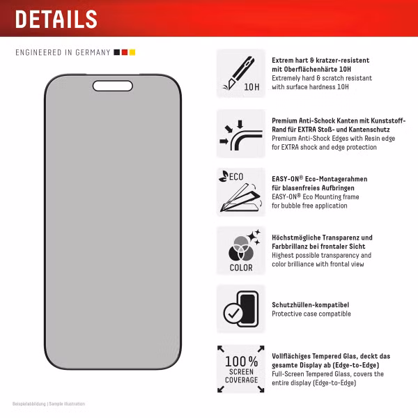 Displex Protection d'écran en verre trempé Privacy Apple iPhone 17 / 17 Pro