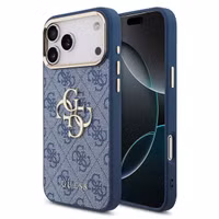 Guess Coque 4G Metal Logo Backcover Apple iPhone 17 Pro - Gold Edge - Blue
