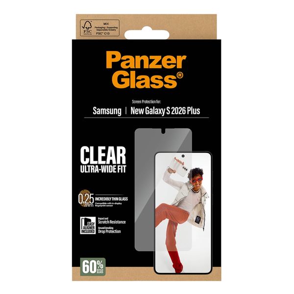 PanzerGlass Protection d'écran Ultra-Wide Fit Anti-bactérienne avec applicateur Samsung Galaxy S26 Plus