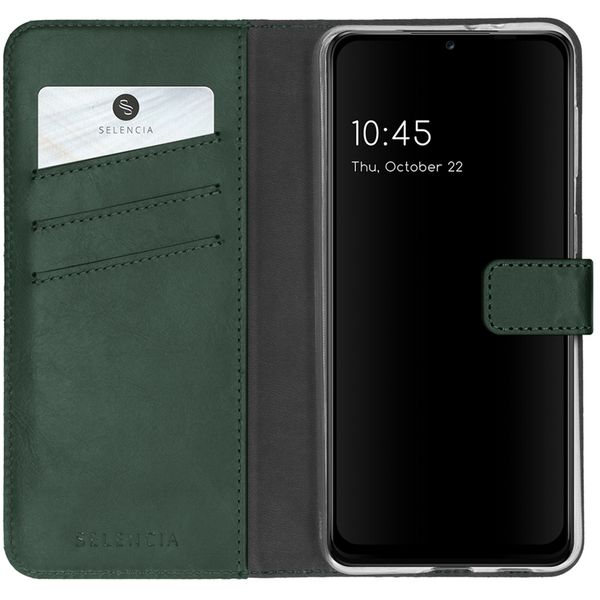 Selencia Étui de téléphone portefeuille en cuir véritable Galaxy A22 (5G) - Vert