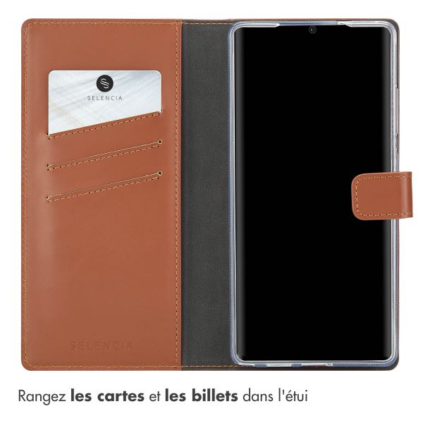 Selencia Étui portefeuille en cuir véritable Samsung Galaxy S25 Ultra - Marron foncé