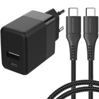 imoshion Chargeur Mural avec câble USB-C vers USB-C - Chargeur - Textile tissé - 20 Watt - 1,5 mètres - Noir