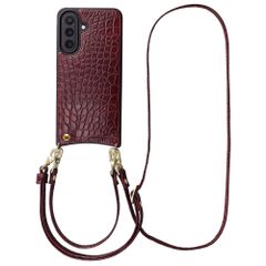 Selencia Coque de télephone Nova Croco avec cordon et porte-cartes Samsung Galaxy A57 (5G) - Burgundy