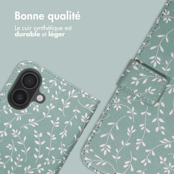 imoshion Étui de télephone portefeuille Design Apple iPhone 17 - Smoke Green Flowers
