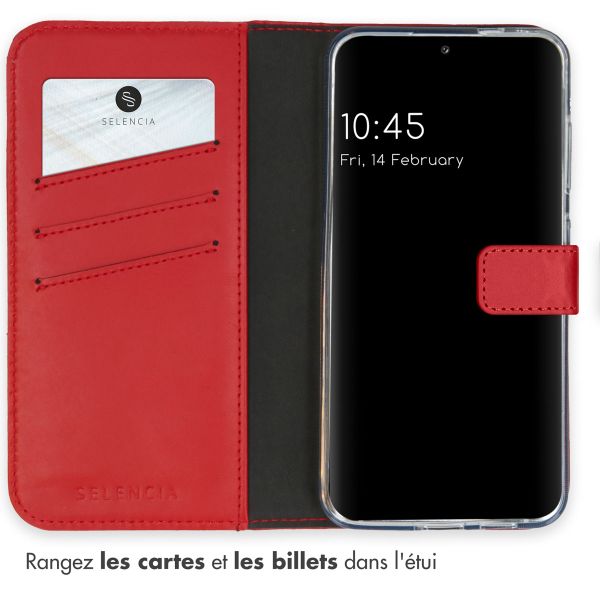 Selencia Étui de téléphone portefeuille en cuir véritable Samsung Galaxy S24 - Rouge