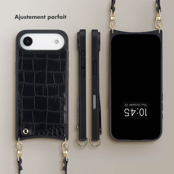Selencia Coque de télephone Nova Croco avec cordon et porte-cartes Apple iPhone Air - Noir