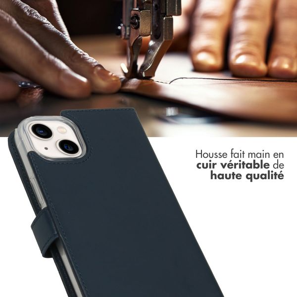 Selencia Étui portefeuille en cuir véritable Apple iPhone 14 Plus - Bleu