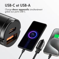 Accezz Chargeur de voiture | Chargeur rapide avec 2 ports - USB-A 30 watts + USB-C 65 watts - Noir