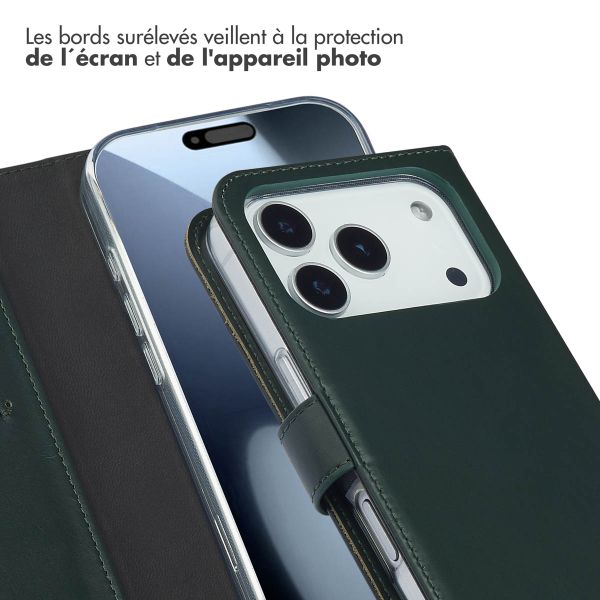 Selencia Étui portefeuille en cuir véritable Apple iPhone 17 Pro - Vert