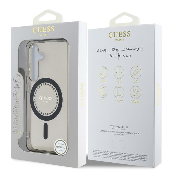 Guess Coque MagSafe IML avec strass Samsung Galaxy S25 - Noir