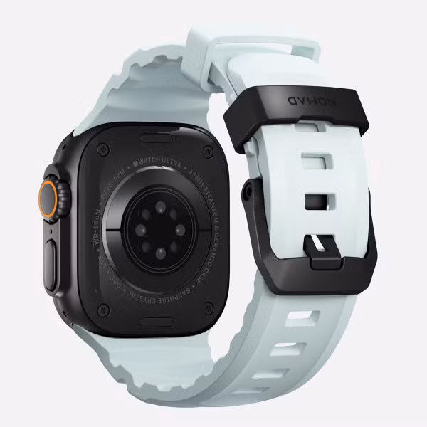 Nomad Bracelet Rocky Point Apple Watch Series 1 t/m 11 / SE / Ultra (44/45/46/49 mm) - Icy Blue Glow Black