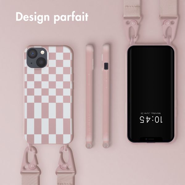 Selencia Coque design en silicone avec cordon amovible Apple iPhone 13 - Irregular Check Sand Pink