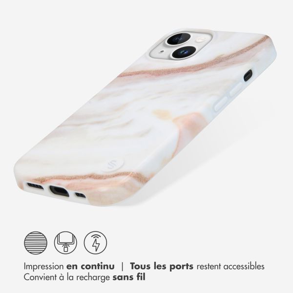 Selencia Aurora Coque Fashion iPhone 15 - Coque durable - 100% recyclée - Marbre Blanc