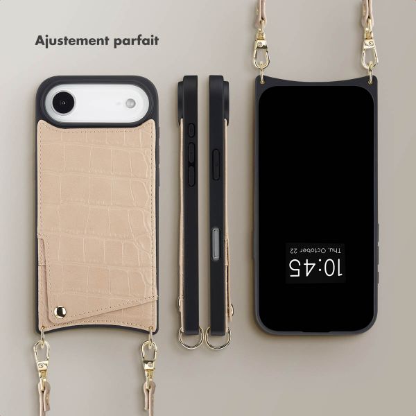 Selencia Coque de télephone Nova Croco avec cordon et porte-cartes Apple iPhone Air - Beige