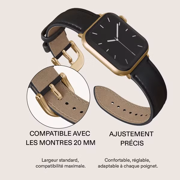 Burga Bracelet en cuir véritable Apple Watch Series 1 - 9 / SE (38/40/41 mm) | Series 10 / 11 (42 mm) - Don't Text / Gold