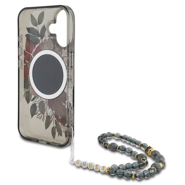 Guess MagSafe IML Flowers Case avec beads strap Apple iPhone 16 - Noir