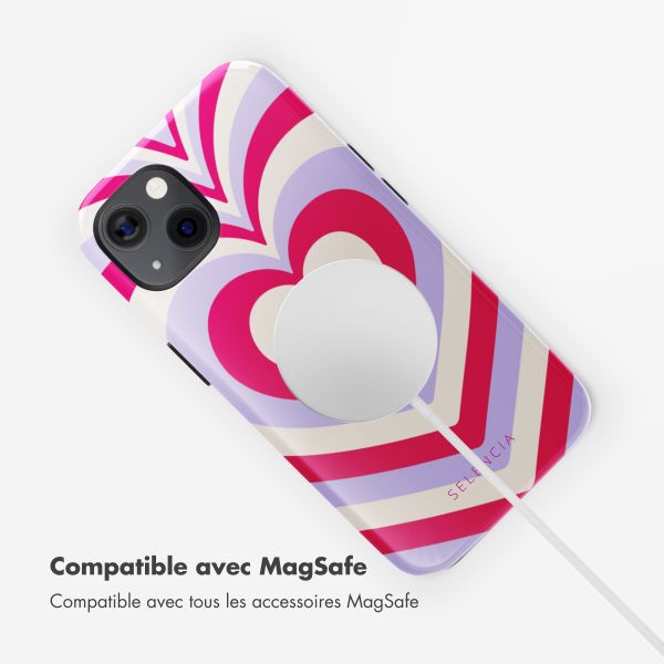 Selencia Coque arrière Vivid Tough avec MagSafe iPhone 13 - Double Hearts Rubine Red Lilac