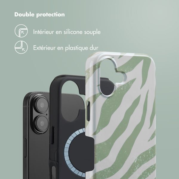 Selencia Coque arrière Vivid Tough avec MagSafe iPhone 16 - Colorful Zebra Sage Green